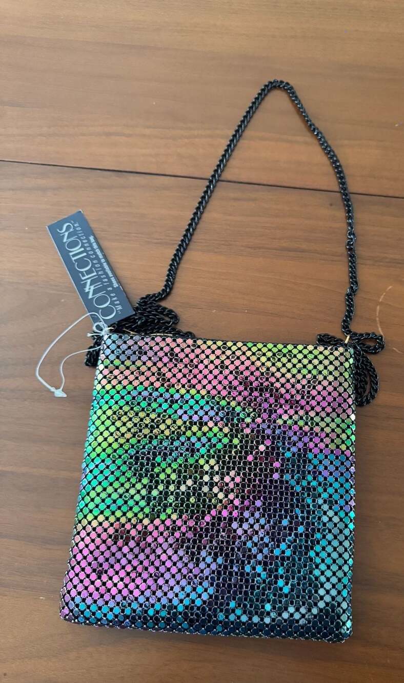 Y2K Festival Iridescent Rainbow Chainmail Evening Clutch Bag
